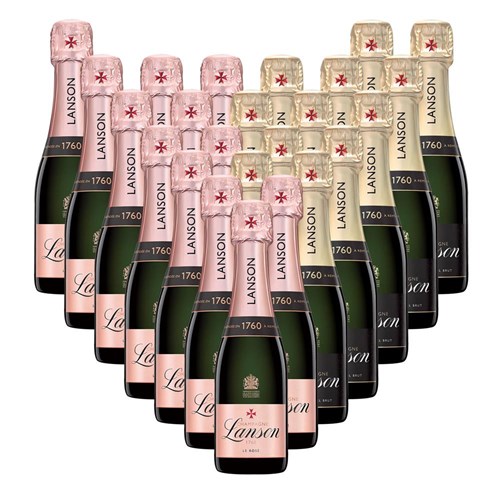 Case of 24 Bottles of Mini Champagne Lanson Le Rose and Lanson Le Black 20cl – Perfect for Parties or Giveaways